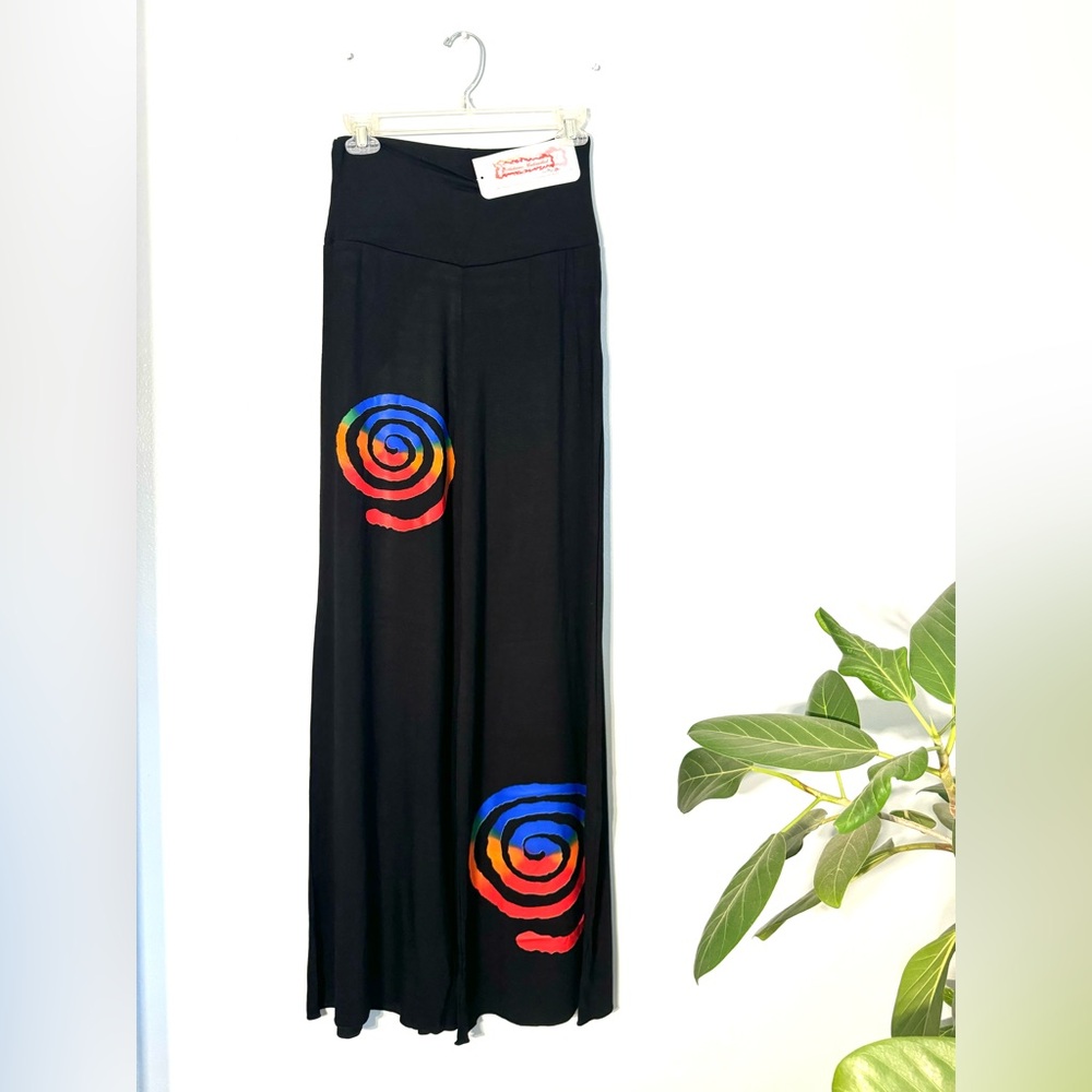 Colorful Spiral Black Highrise wide-leg Flowy Pants